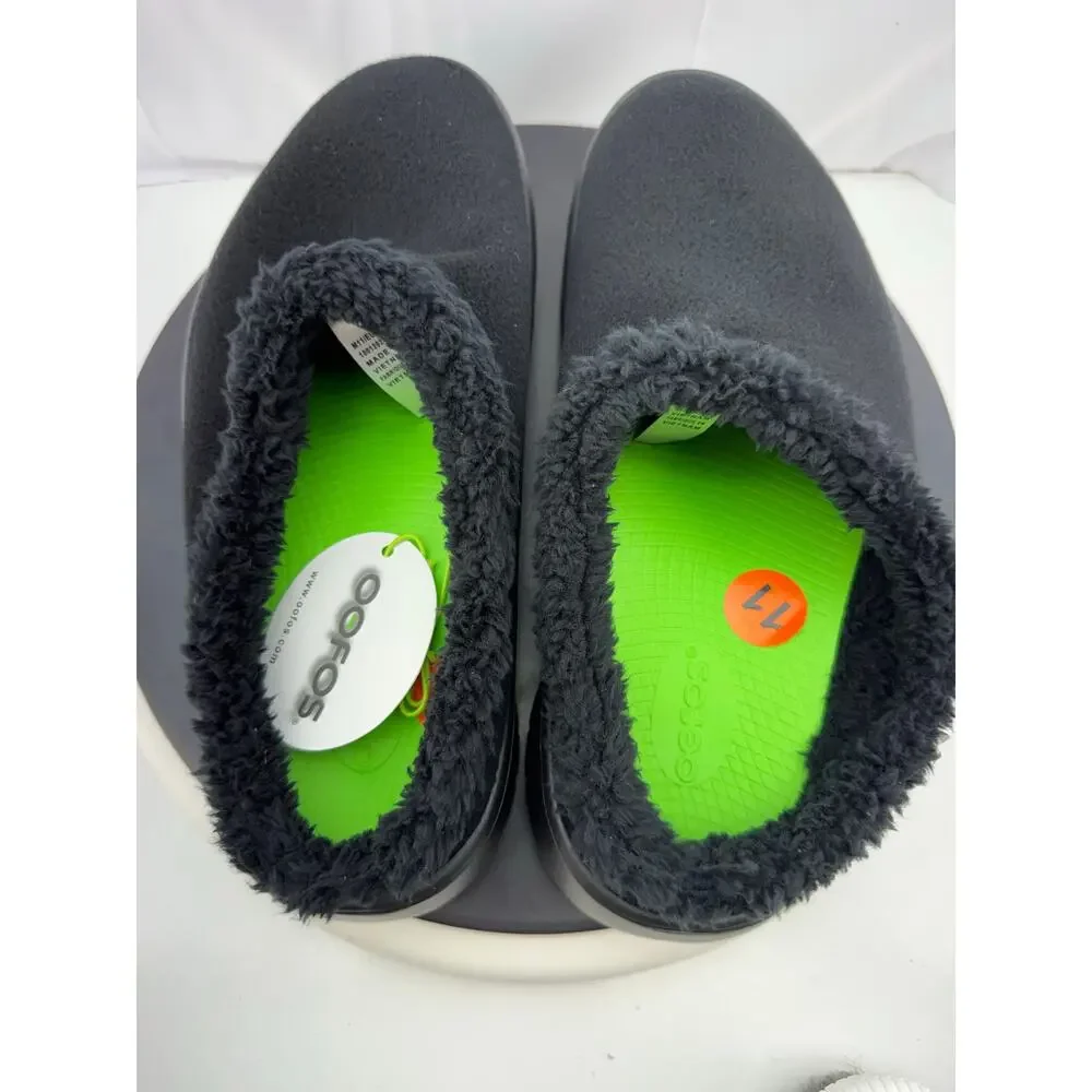 Oofos Oocoozie Mule Mens‎ Size 11 Black Sherpa Comfort Recovery Slip On Shoes